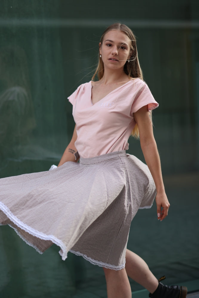 Tellerrock stripes Embroidery rose